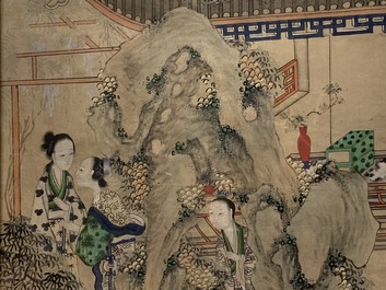 Chinese school: A view on the spring palace, 16/17th C. and 'Guanyin with servants', 19th C.