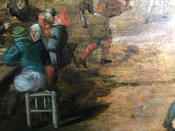 Vlaamse school: Kermistafereel met feesttafel, olie op paneel, 17e eeuw
