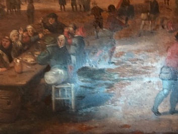 Flemish school: Village festival with festive table, oil on panel, 17th C.