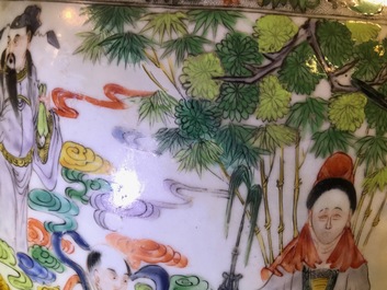 A pair of very large Chinese famille verte vases with fine narrative design, 19th C.