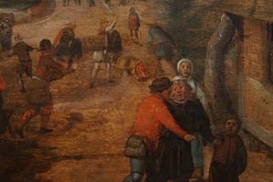Flemish school: Village festival with festive table, oil on panel, 17th C.