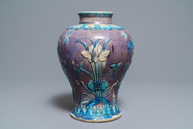 A large Chinese fahua meiping vase with floral design, Ming