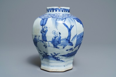 A Chinese blue and white baluster vase, Transitional period