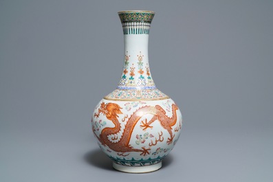 A Chinese famille rose 'dragon and phoenix' bottle vase, Guangxu mark and of the period