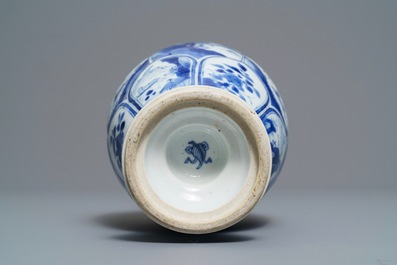 A Chinese blue and white bottle vase with horseriders and landscapes, Kangxi