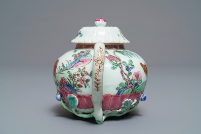 A Chinese famille rose lotus-moulded teapot and cover, Yongzheng