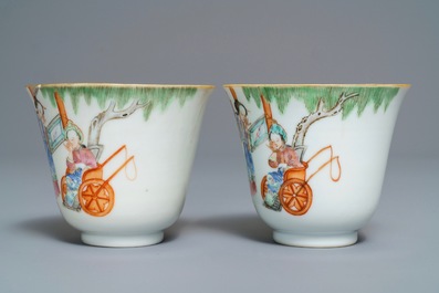 A pair of Chinese famille rose cups and saucers, Xianfeng mark and of the period