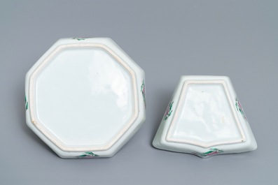 A Chinese famille rose 'Tobacco Leaf' sweetmeat set on tray, 1st half 19th C.