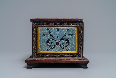 A rectangular Chinese cloisonn&eacute; and wood box, 19th C.