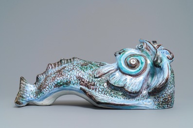 A rare Brussels faience dolphin-shaped fountain, 18th C.
