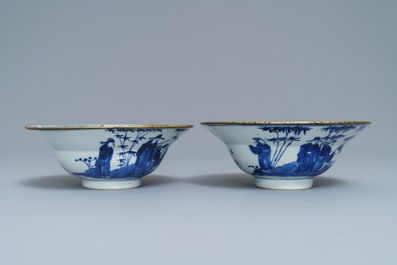 A pair of Chinese blue and white bowls, poss. for the Vietnamese market, Kangxi mark, 19th C.