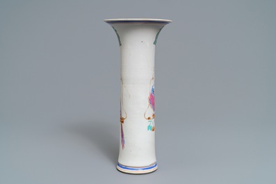 A Chinese famille rose vase after Cornelis Pronk: 'Parrot on a perch', Yongzheng