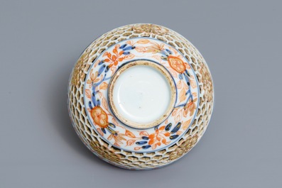 A Chinese reticulated double-walled Imari-style bowl, Kangxi