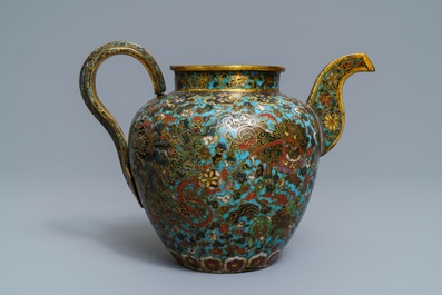 A Chinese cloisonn&eacute; ewer with Buddhist lions, Ming