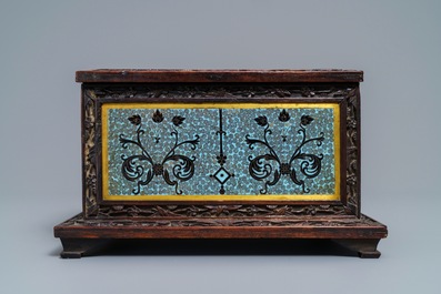 A rectangular Chinese cloisonn&eacute; and wood box, 19th C.