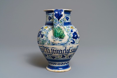 An Italian maiolica wet drug jar, prob. Venice, 16/17th C.