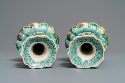 A pair of Chinese verte biscuit vases, Kangxi