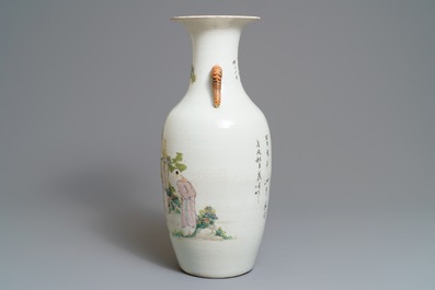 A Chinese qianjiang cai elephant-handled vase, 19/20th C.