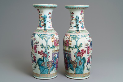 A pair of Chinese famille rose 'immortals' vases, 19th C.