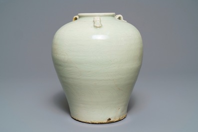 An incised Chinese celadon-glazed Swatow vase, Ming