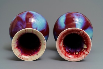A pair of fine Chinese sang de boeuf and flamb&eacute;-glazed vases, 19/20th C.