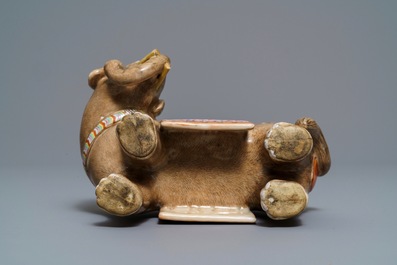 A Chinese famille rose elephant candle holder, Jiaqing