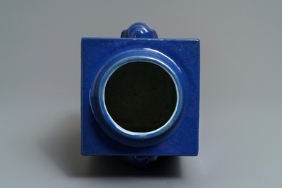 A Chinese monochrome blue cong vase, 19th C.
