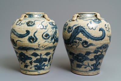 A pair of Chinese blue and white Swatow jars, Ming
