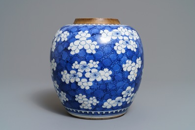 A Chinese blue and white 'prunus on cracked ice' jar, Kangxi
