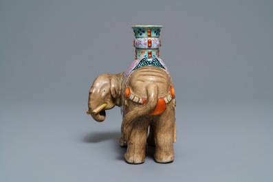 A Chinese famille rose elephant candle holder, Jiaqing