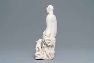 Un groupe en porcelaine blanc de Chine de Dehua figurant Guanyin au tigre, 18/19&egrave;me