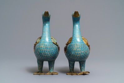 A pair of Chinese cloisonn&eacute; duck-shaped incense burners and covers, Jiaqing