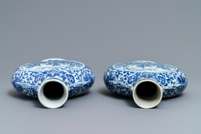 A pair of Chinese blue and white moonflasks, 19th C.