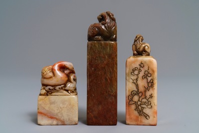 Three Chinese carved stone calligrapher's seals, 19/20th C.