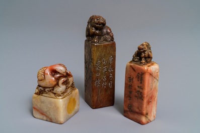 Three Chinese carved stone calligrapher's seals, 19/20th C.