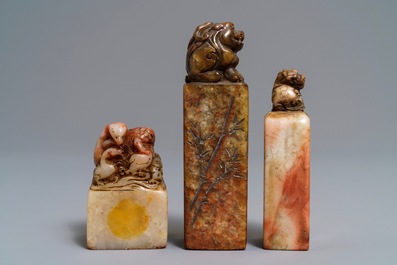 Three Chinese carved stone calligrapher's seals, 19/20th C.