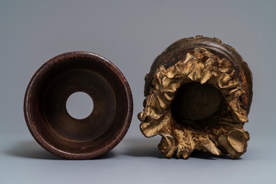 Two Chinese wooden brush pots, 19/20th C.