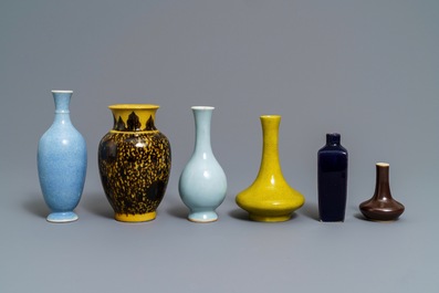 Six various Chinese monochrome vases, 19th C.