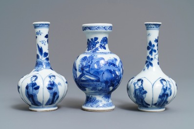 Three Chinese blue and white 'Long Eliza' vases, Kangxi