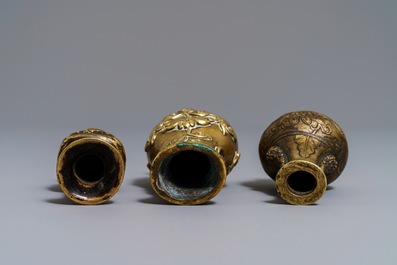 Three Chinese bronze miniature vases, 17/18th C.