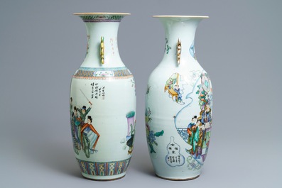 Twee Chinese famille rose vazen met tweezijdig decor, 19/20e eeuw