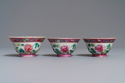 Three Chinese famille rose Peranakan or Straits market bowls, 19th C.