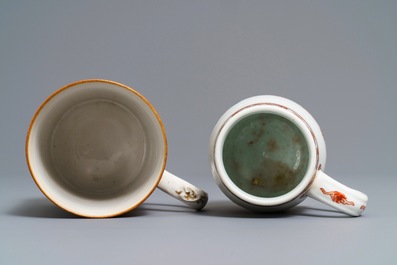 Two Chinese famille rose and Mandarin design mugs, Qianlong