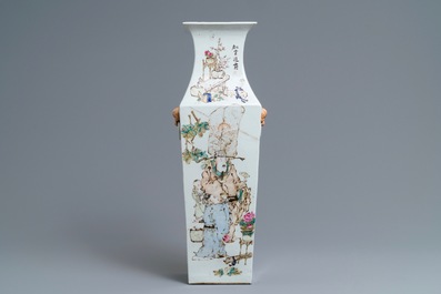 A square Chinese qianjiang cai vase, signed Ma Qing Yun, dated 1907
