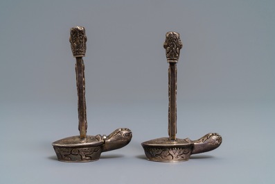 A pair of Chinese silver bixi turtle-shaped boxes, 19th C.