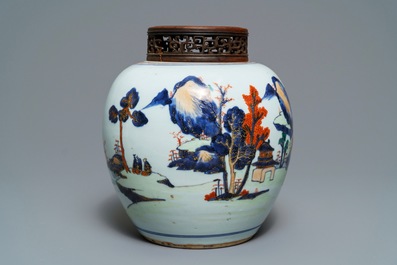 A Chinese Imari-style landscape jar, Kangxi