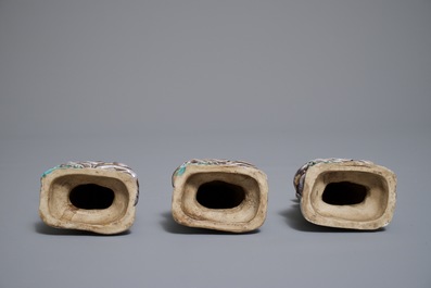 Three Chinese enamel on biscuit figures of Buddha, 19/20th C.