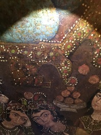 Ecole qajar: Les servantes de Zulaykha se mutilent en pr&eacute;sence de Yusuf, huile sur toile, Iran, 19&egrave;me