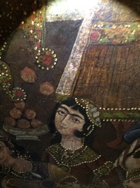 Ecole qajar: Les servantes de Zulaykha se mutilent en pr&eacute;sence de Yusuf, huile sur toile, Iran, 19&egrave;me