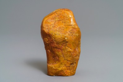 Un rocher &agrave; d&eacute;cor d'un paysage en pierre de Shoushan sculpt&eacute;e, Chine, 19/20&egrave;me